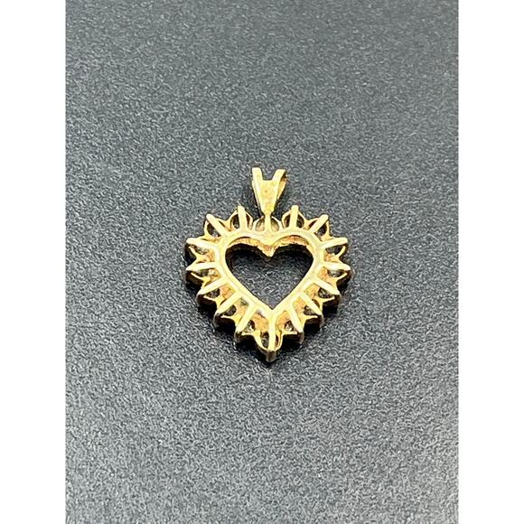 10K Yellow Gold 2g Blue Spinel Diamond Accent Signed Vintage Heart Pendant - Picture 10 of 13